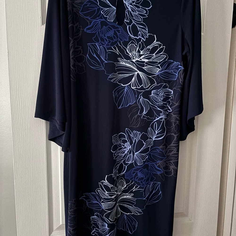 Dana Buchman Navy Dress with White Floral Pattern